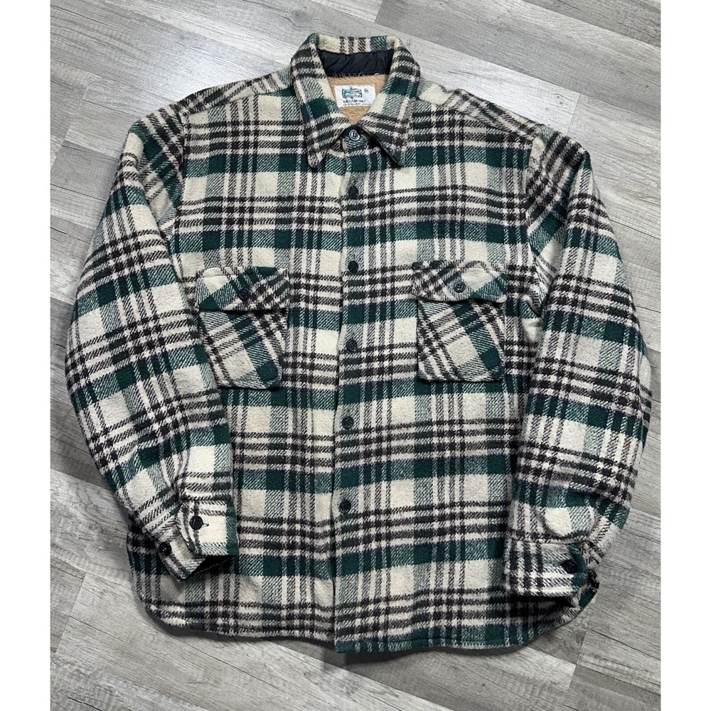 KMart Jacket Wool Insulated Flannel Green White Plaid Vintage Mens M Shacket 70s